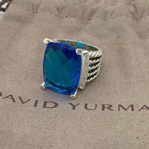 David Yurman 20x15 Blue Topaz Diamond Wheaton Ring